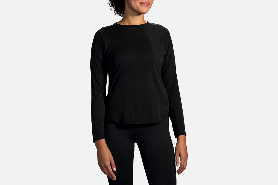 Brooks Women's Spirit Long Sleeve Tops Black Jacquard/Black ( IVZJR7415 )